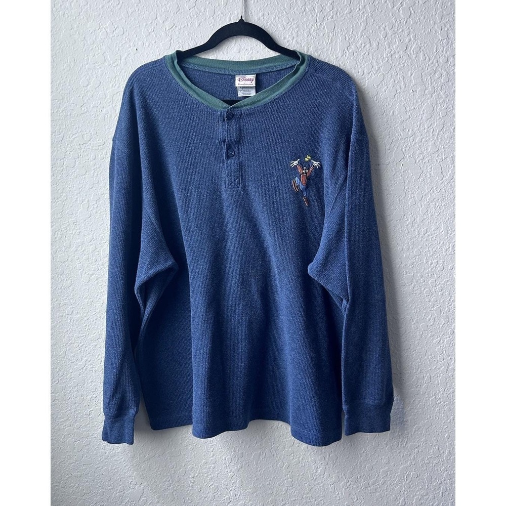 Vintage 90s Men's Disney Goofy Character Thermal Henley Long Sleeve Tee (Large )